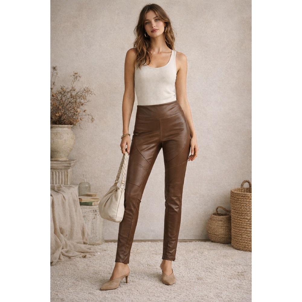 Vegan Leather Stretch‎ Pants Leggings Rockabilly Retro Chic Sz M Sleek Minimal